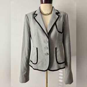 BCBG PARIS Heather Gray Lightweight Women's Blazer with Black Trim. Size 10